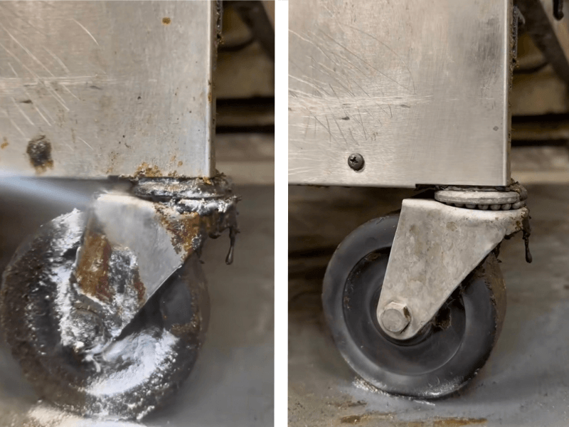 Photos d'une roue avant après un nattoyage cryogénique